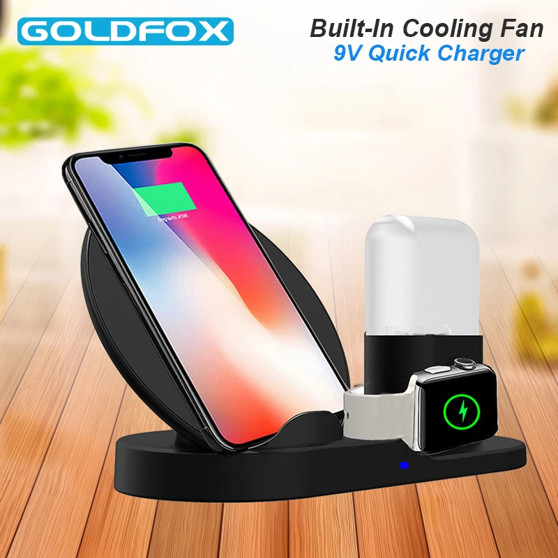 Беспроводное зарядное устройство 3 в 1 док станция 10 Вт для Apple Watch 2 4 AirPods iPhone XR XS Max 8