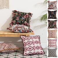 vintage floral print pillow cases pompom tassel morocco jacquard cushion cover sofa decoration pillowcases throw pillow cover
