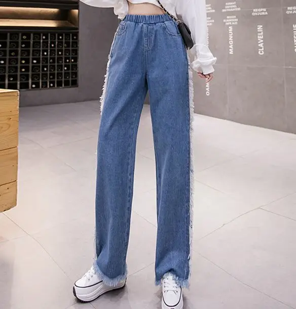 

denim wide-legged burrs pants Female High Waist Woman Plus Large Size Boyfriend Jeans for Women's Clothing 2020 Trouser A6278