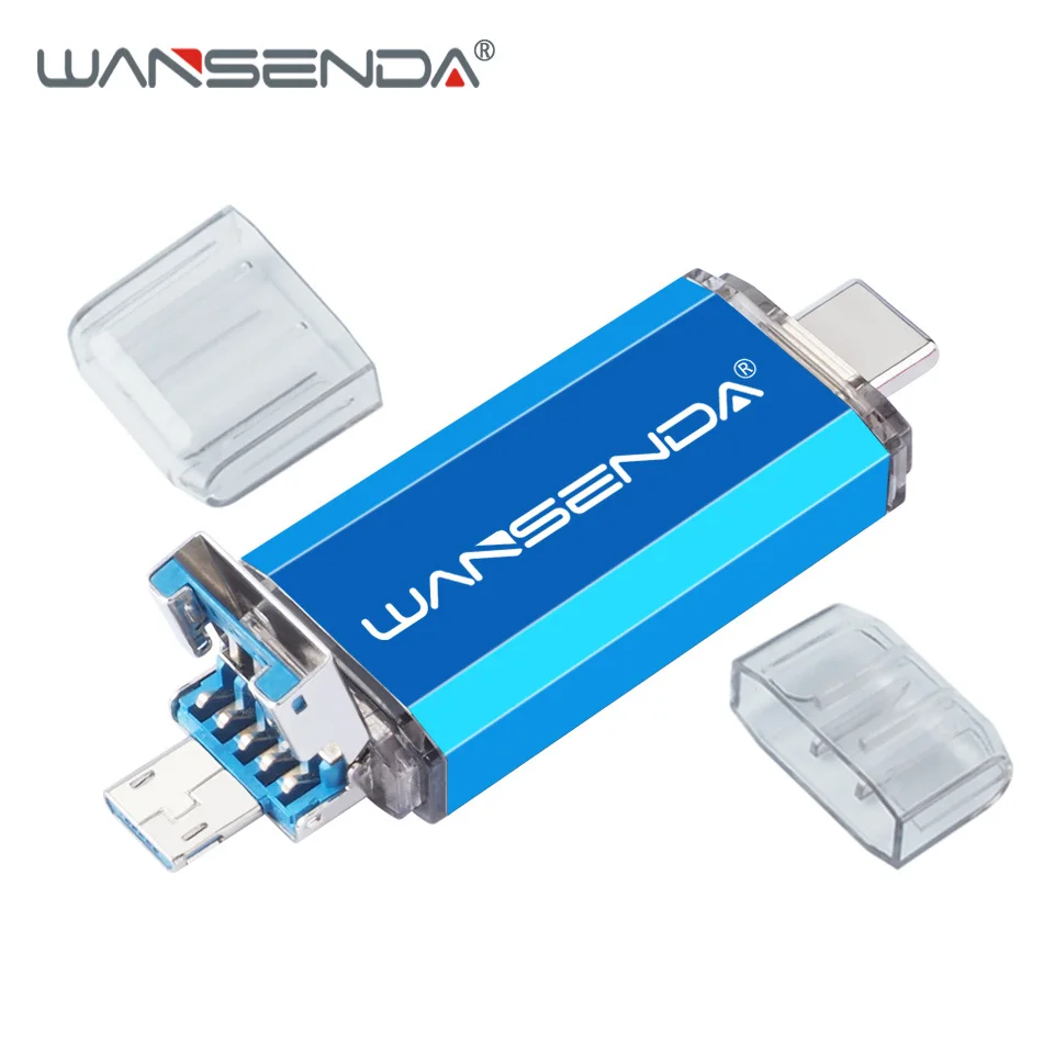 Синий WANSENDA usb 3,0 type C USB флеш-накопитель 128 Гб OTG флеш-накопитель 32 Гб 64 Гб 256 ГБ 512 ГБ Флешка 3 в 1 USB флешка флэш-диск - Цвет: Синий