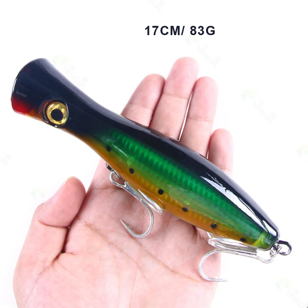 PO0100 Popper Fishing Luya Lures Large 17CM 83G Topwater Hard Fishhook Sea Simulation Baits 3D Fishs Artificia Spinning Tackle