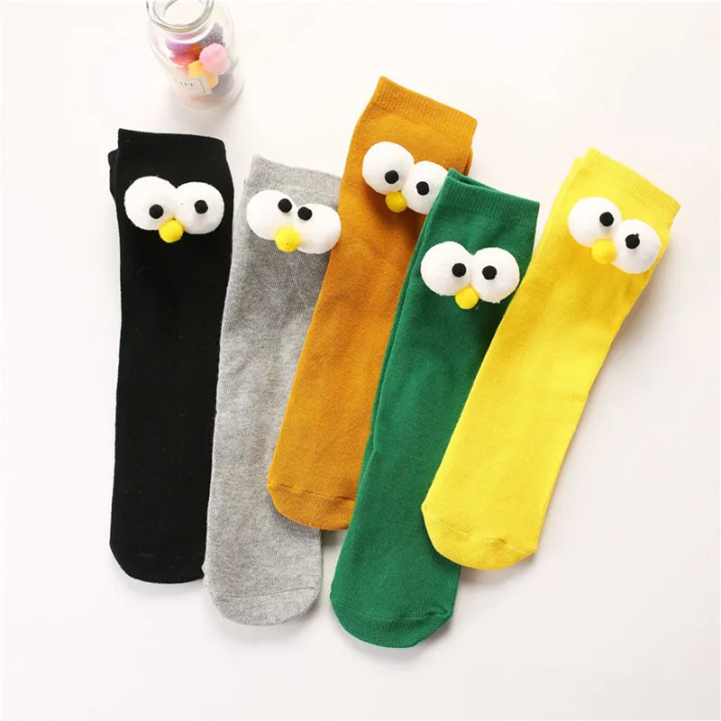 Baby Cotton Long Socks Toddler Colorful Cute Cartoon 3D Big Eyes Sock Kids Solid Color Socks Spring Autumn Fashion Kids Gift