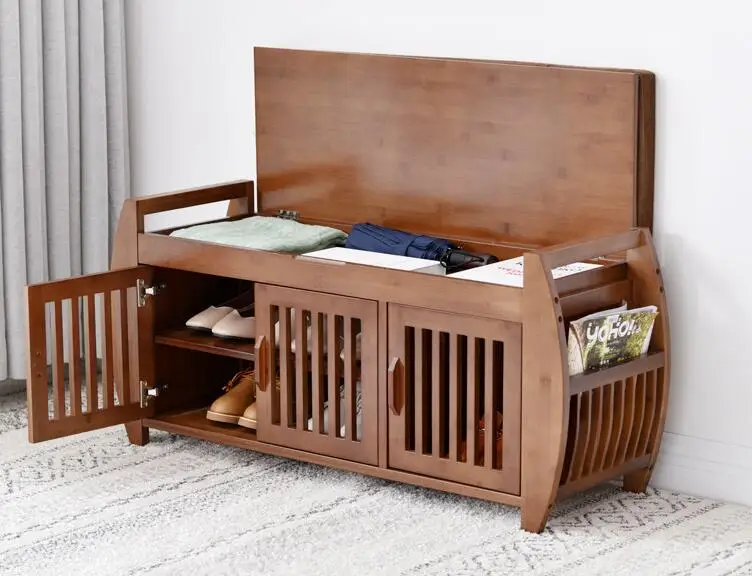

Modern Bamboo Shoe Rack Cabinet Entryway Organizer Storage Household Shelf with Seat Cushion Bamboo Furniture Hallway Shoe Stand