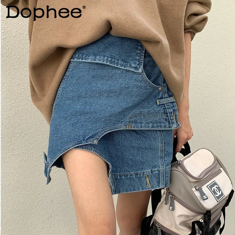

Fashion Split Irregular Denim Skirt for Women 2021 Spring New High Waist Slimming A- Line Hip Skirt Female Mini Skirt Streetwear