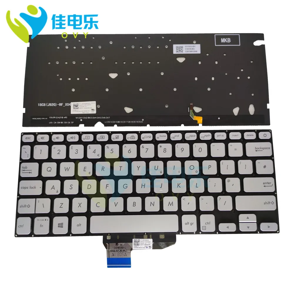 

Клавиатура с подсветкой OVY UK/EU для ASUS VivoBook S14/X430/X430UA/X430UN/K430, сменные британские серебряные клавиатуры 0KNB0 260AUK00
