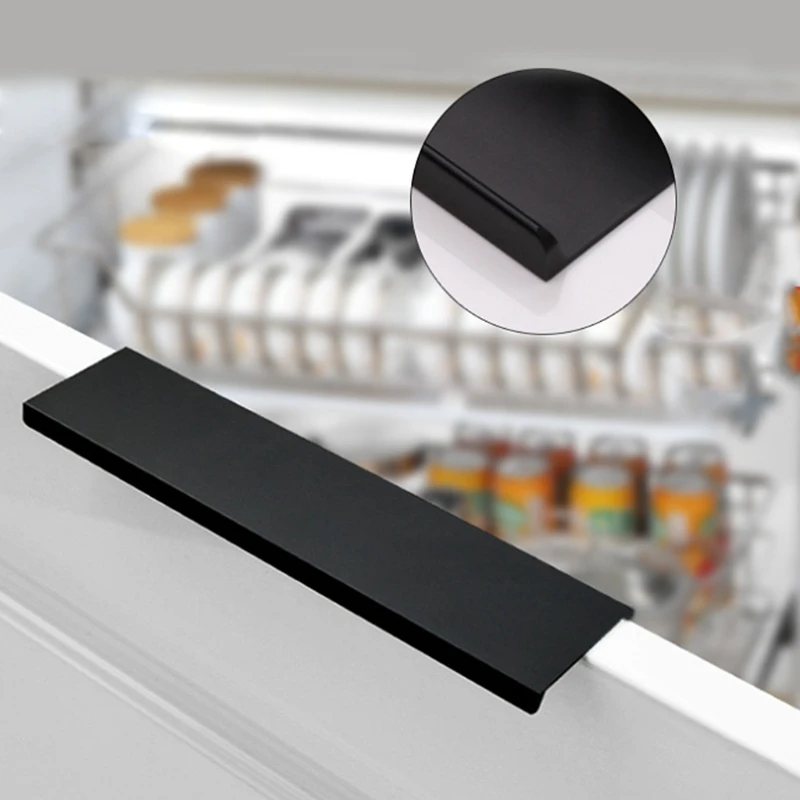 Модные черные скрытые ручки шкафа из цинкового сплава кухонные для выдвижных