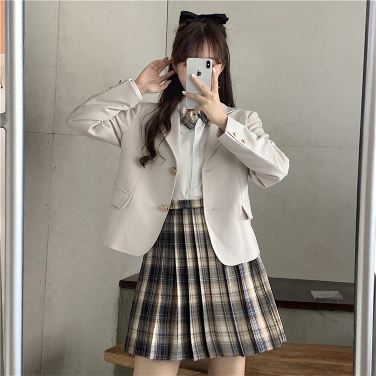 Белая рубашка в клетку с высокой талией японском студенческом стиле JK