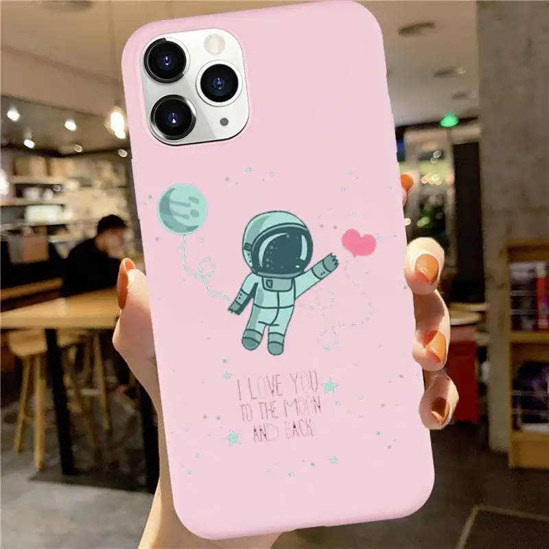 

Astronaut Phone Case Pink Candy Color for iPhone 6 7 8 11 12 s mini pro X XS XR MAX Plus