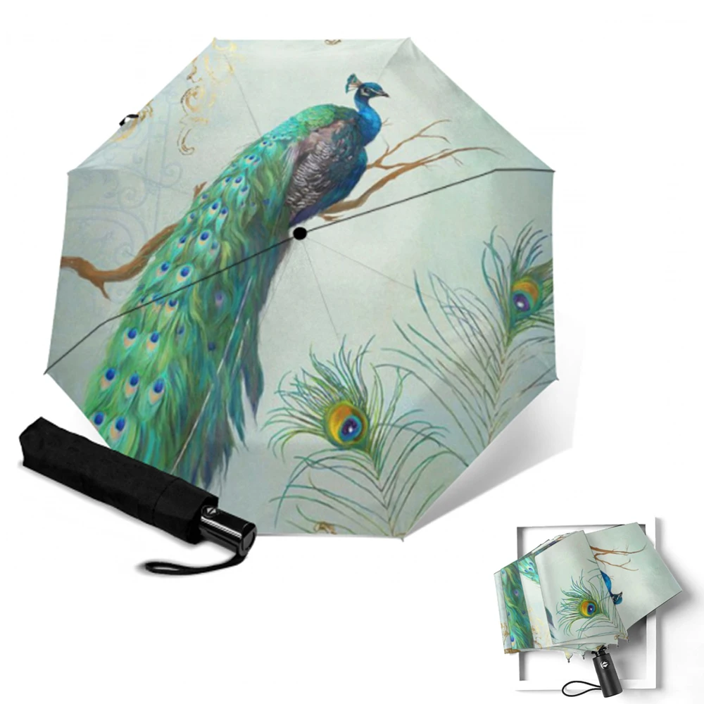 Милый Павлин узор зонтик дождь для женщин ветрозащитный Сверхлегкий компактный