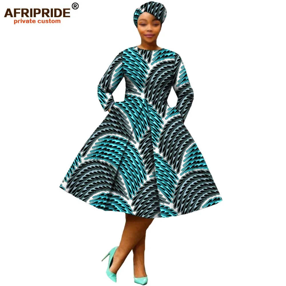 Африканская одежда, Осеннее женское платье AFRIPRIDE, длинный рукав, длина до середины икры, бальное платье, женское Повседневное платье с головным убором A7225111 - Цвет: 306X