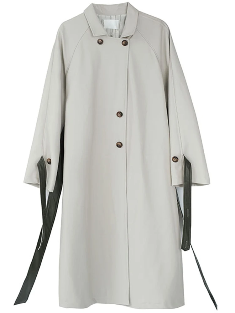 Lautaro весна осень длинный мягкий плащ из искусственной кожи для женщин с рукавами