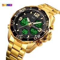 skmei top brand men golden watches digital quartz dual movement led light male wristwatch stopwatch clock relogio masculino 1649
