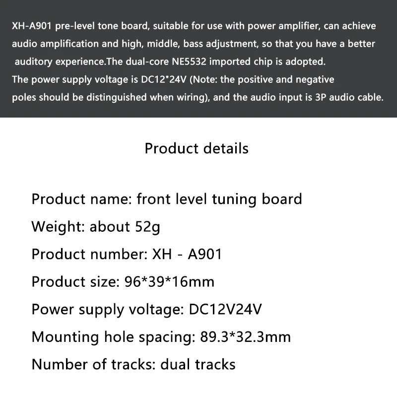 

XH-A901 NE5532 12-24V Tone Board Preamp with Treble Bass Volume Adjustment Amplifier Tone Controller for Amplifier Board