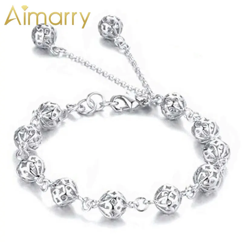 

Aimarry 925 Sterling Silver Hollow Ball Pendant Chain Bracelet For Women Party Gifts Engagement Wedding Fashion Jewelry