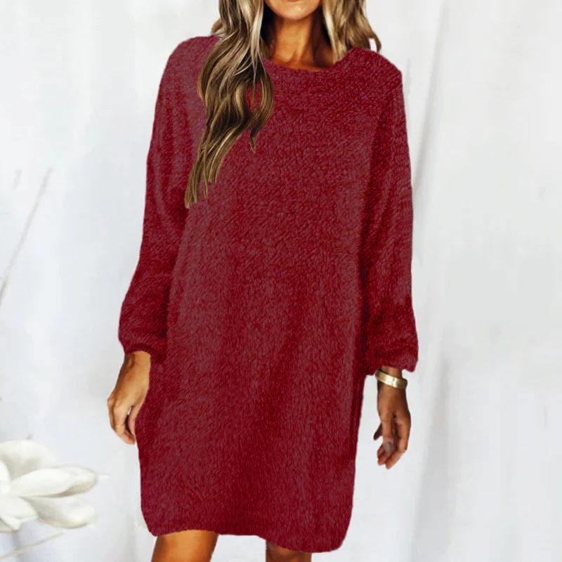 

Women's Autumn Winter Loose Long Sleeve Plush Sweater Dress