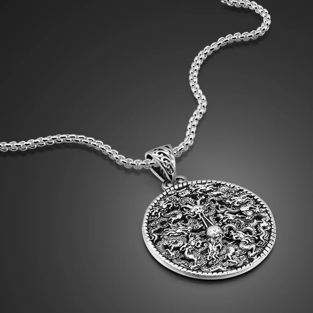 Новые винтажные дракон кулон ожерелье 100% 925 стерлингового серебра человек мода