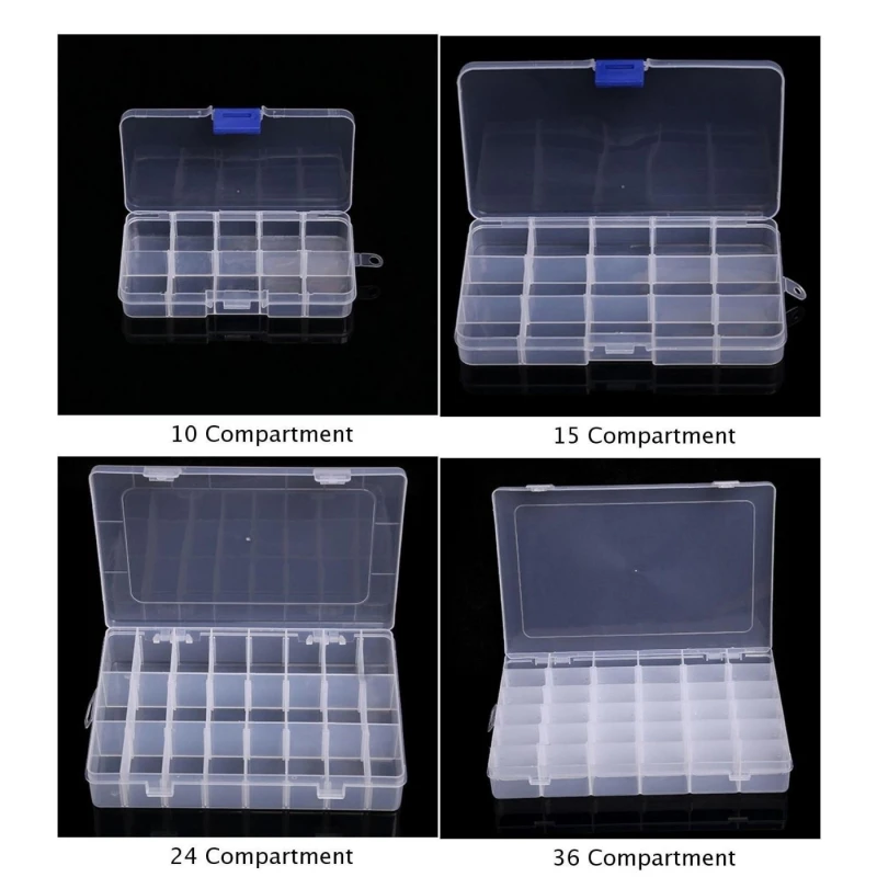 

Transparent 10/15/24 Grid Storage Box Organizer Case Cajas Organizadora Storing Plastic Box Jewelry Beads Pill Screw Organizador