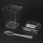 Одноразовые твердые пластиковые муссы, десертная чашка с ложками и крышками, 10 шт., для свадебной вечеринки