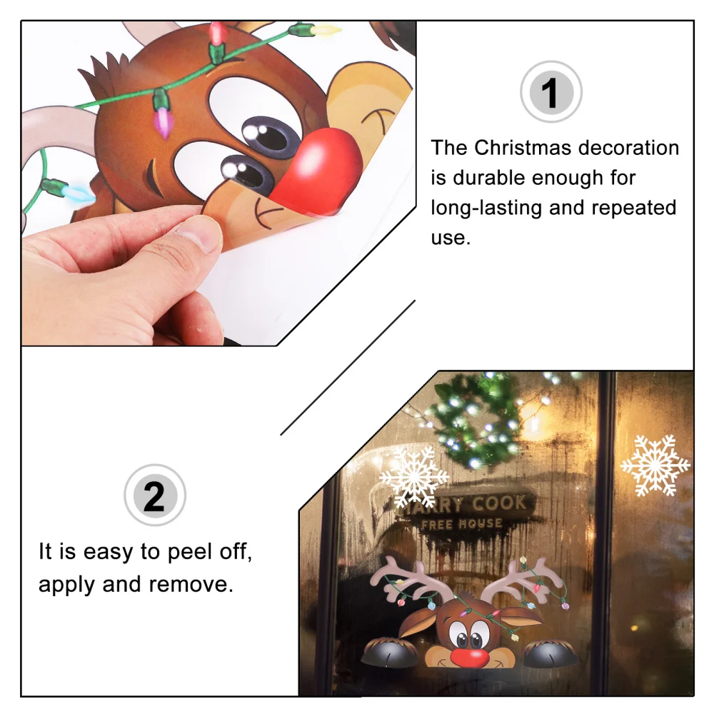 

2pcs Christmas Static Sticker Cartoon Wall Decal Removable Showcase Sticker
