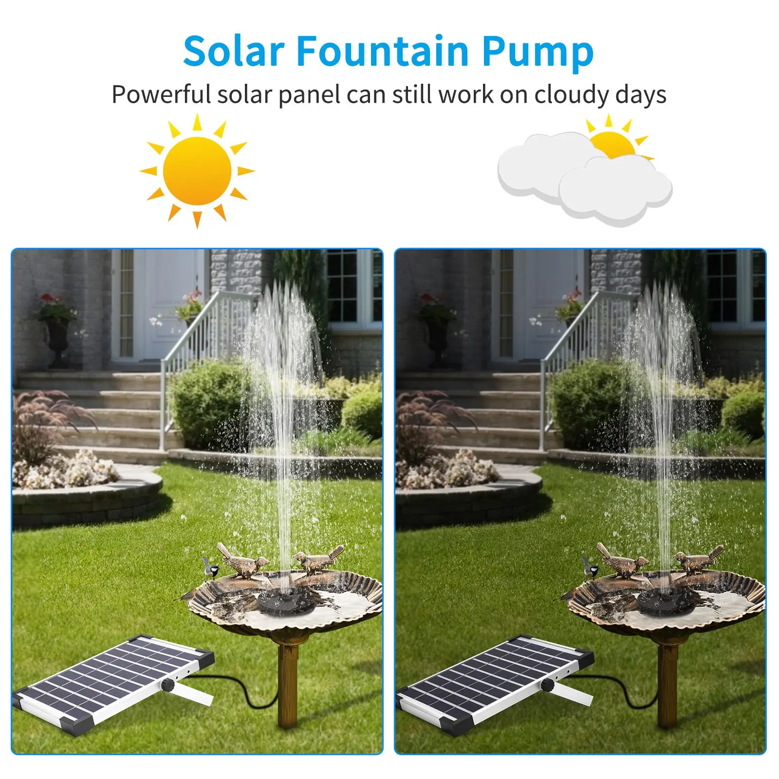 

Solar Panel Powered Water Fountain Pool Pond Garden Water Sprinkler Sprayer with Water Pump & Spray Heads