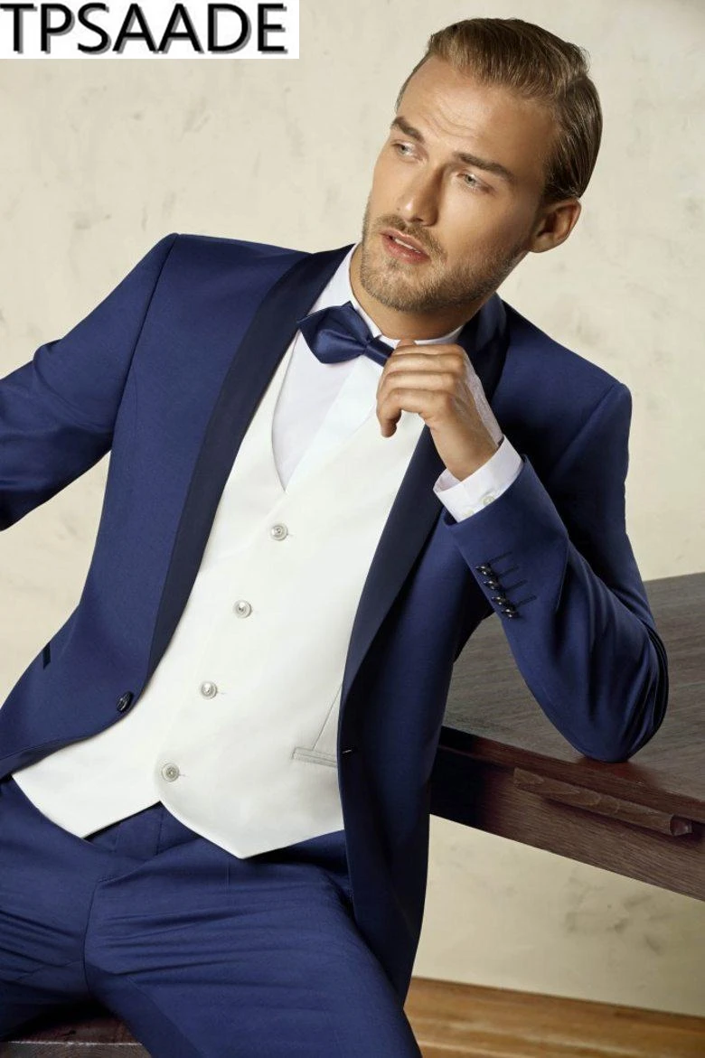 Новинка синие свадебные смокинги приталенные костюмы для мужчин мужской костюм