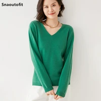 snaoutofit pullover women sweaterpure wool21 fallwinter newv neck loose solid color basic soft all match knitted base shirt