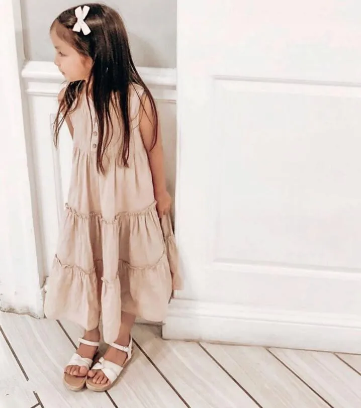 Summer New Girl's Linen Dress Lace Pleated Sleeveless Princess Girls Dresses For Party And Wedding | Детская одежда и обувь