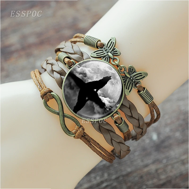 Воющий волк браслеты для женщин Мода Волк и луна ночь стекло бусина кабошон
