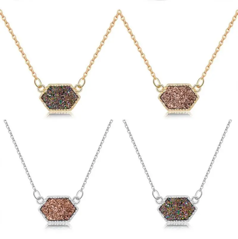 Druzy Drusy модное ожерелье из овальной смолы с искусственным камнем Позолоченное