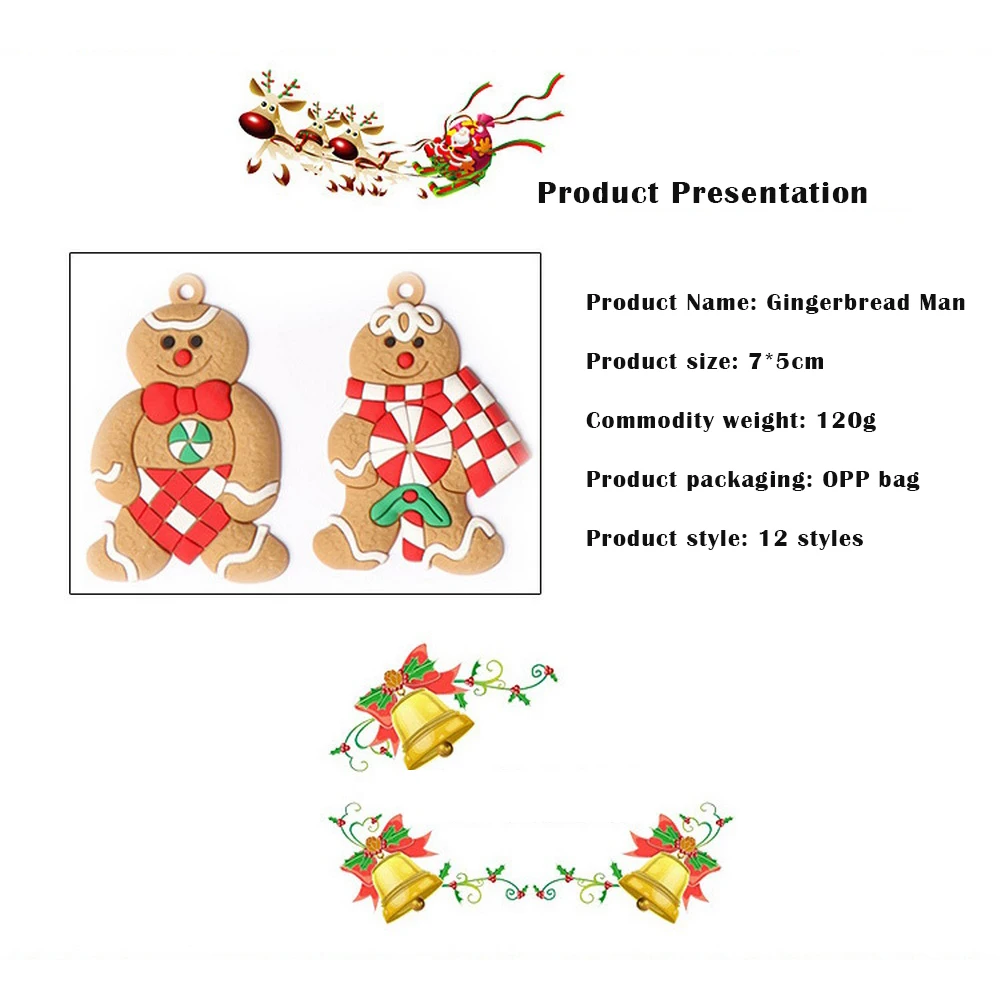 12PCS/Set Gingerbread Man Christmas Tree Ornaments Xmas Trees Hanging Pendant New Year Home Decoration Gifts 7.5CM | Дом и сад