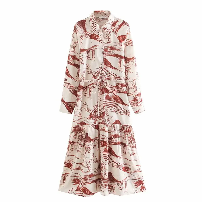 Женское Элегантное повседневное платье рубашка с чернильным принтом офисные