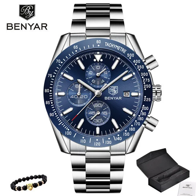 1-S-Sliver Blue BENYAR мужские часы Топ люксовый бренд Бизнес Сталь Кварцевые Часы повседневные водонепроницаемые мужские наручные часы Relogio Masculino - Цвет: 1-S-Sliver Blue