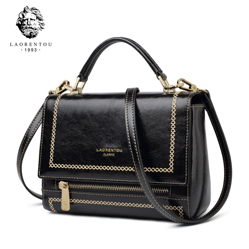 Женская сумка на плечо LAORENTOU черная мини из воловьей кожи многофункциональная
