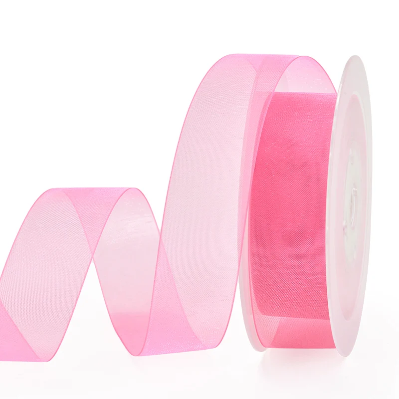hot pink 156 Яма Прозрачная Шелковая лента из органзы 9 13 16 19 мм 200 ярдов черный белый красный синий фиолетовый подарок Свадебная Упаковка праздничные ленты - Цвет: hot pink 156