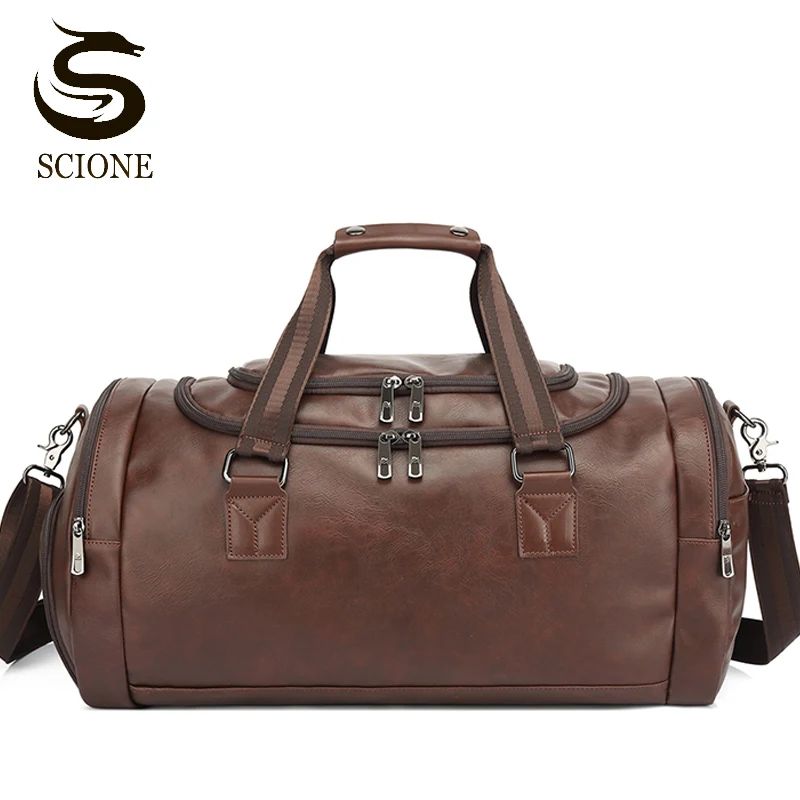 Men's PU Leather Travel Bag Large Weekend Travelling Duffle Handbag Vintage Holiday Shoulder Bags Male Holiday Handbags XA100M