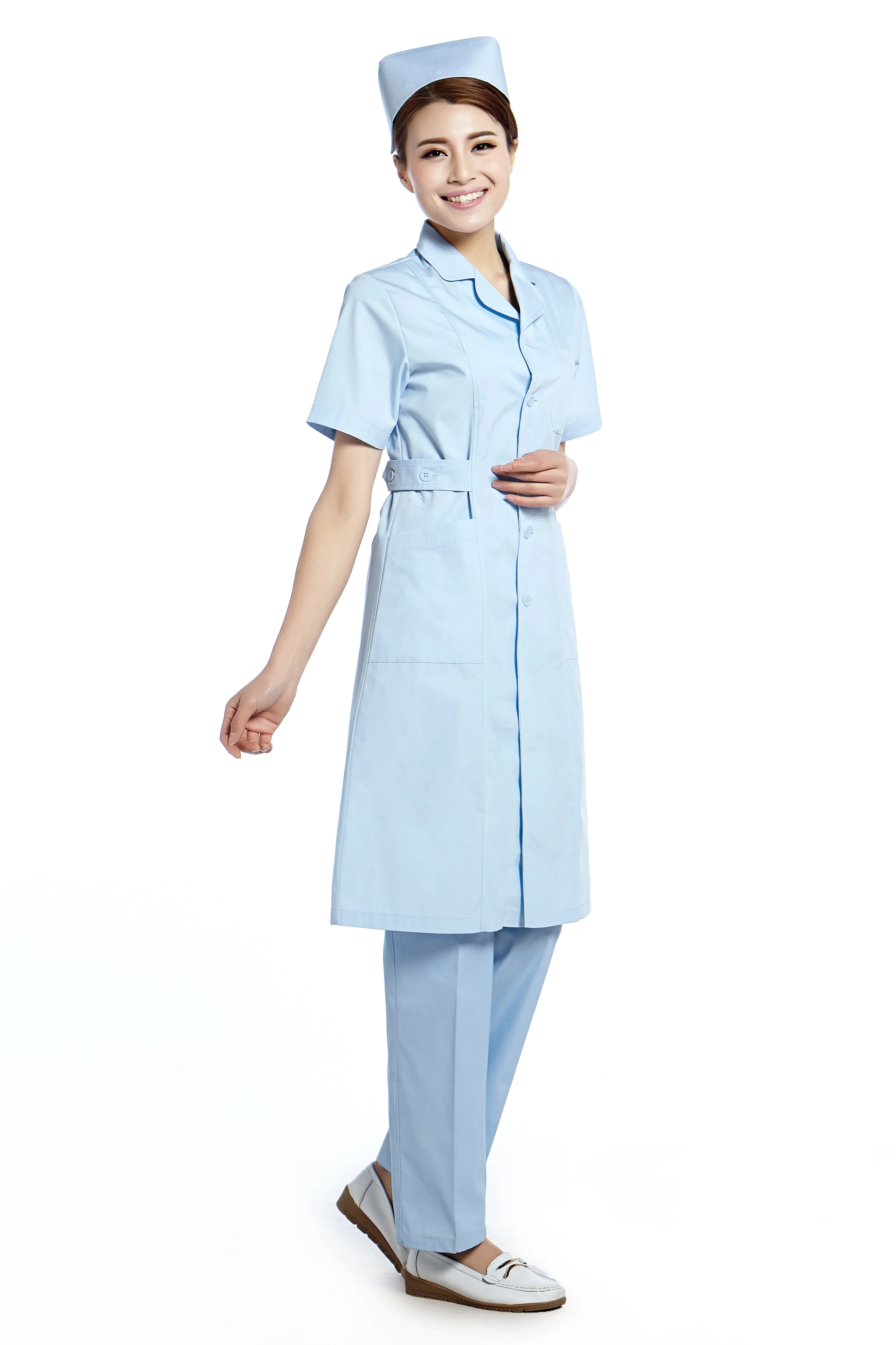 Синий короткий рукав платье медсестры Больничная форма костюм аптека униформа