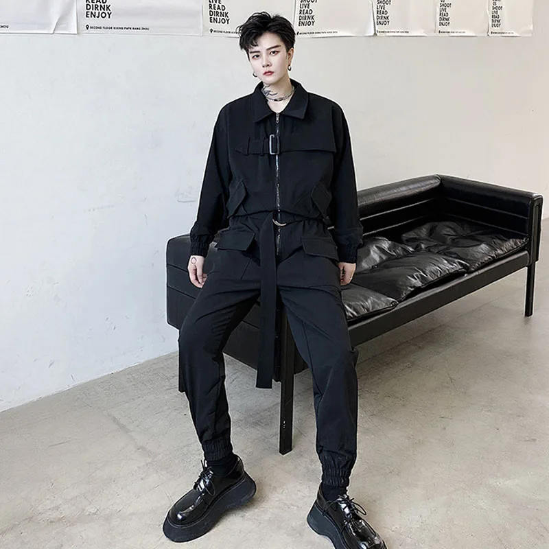 

Male Hip Hop A Piece Jumpsuit Loose Overalls Joggers Sweatpants Men Japan Harajuku Streetwear Casual Long Sleeve Cargo Pant