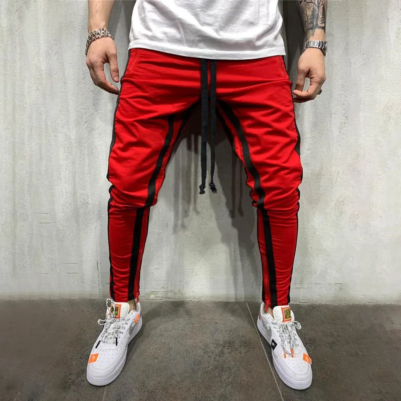 Модные Повседневные полосатые мужские 2019 тонкие спортивные штаны для бега