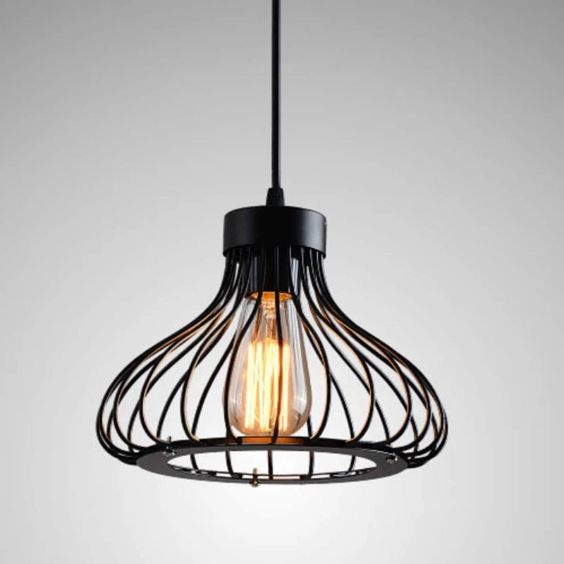 Винтажный подвесной светильник в виде промышленной клетки черного цвета стиле