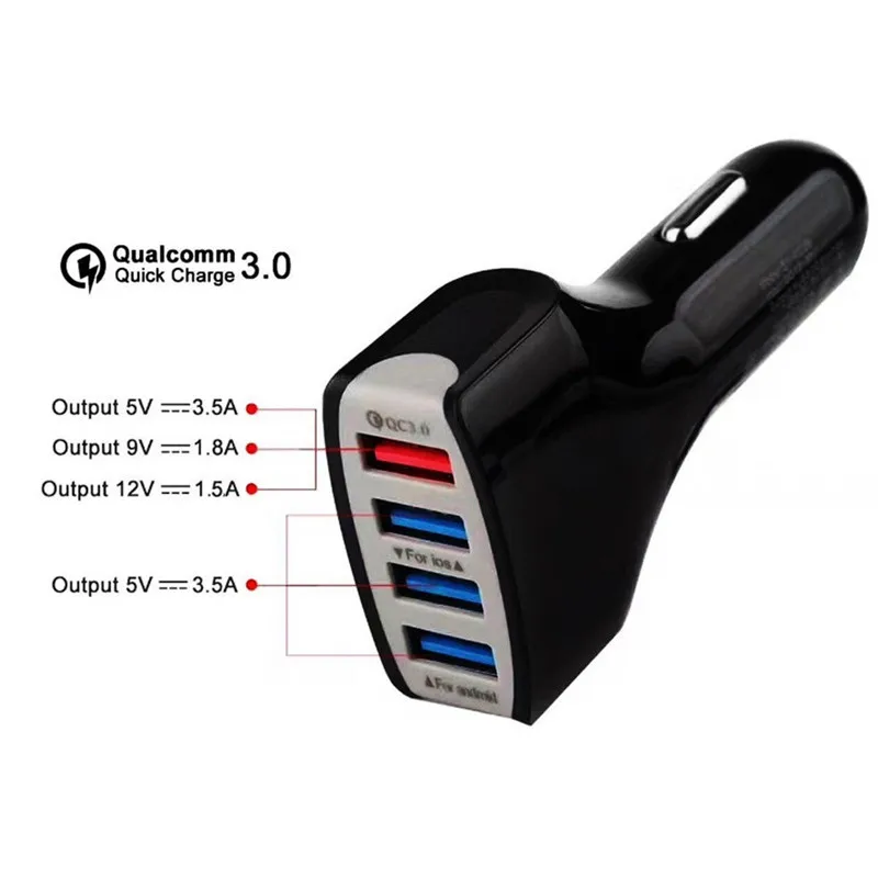 4 порта USB Автомобильное зарядное устройство 3.5A Быстрая автомобильная зарядка DC
