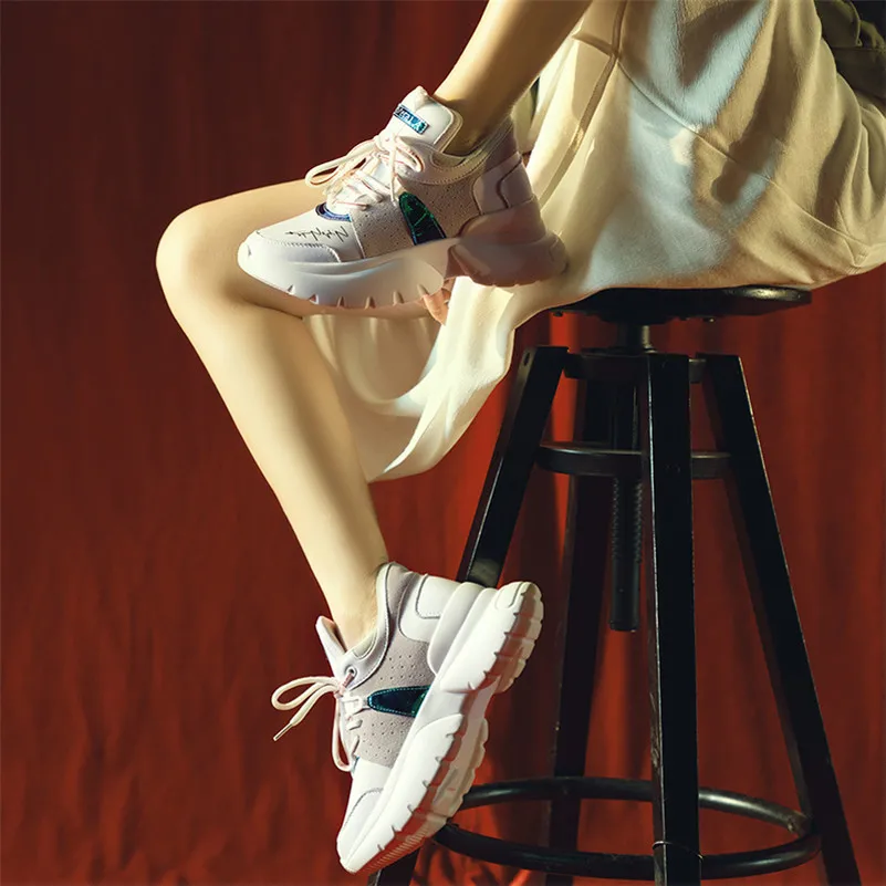 FEDONAS Newest Women Sneakers Flats Platforms Casual Shoes Woman Genuine Leather+ Stretch Fabric Autumn Sport Shoes Sneakers