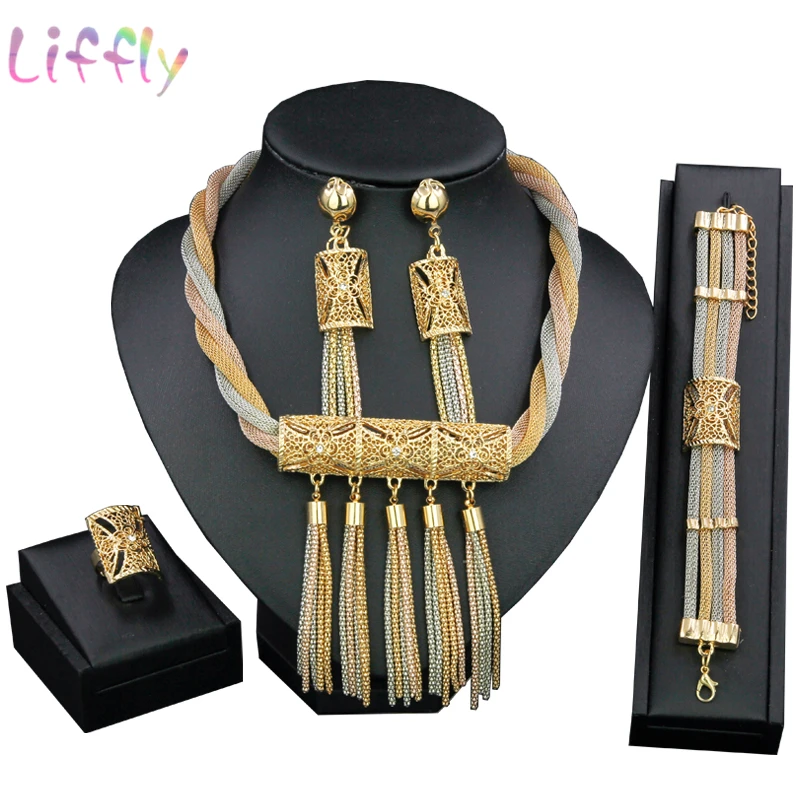 Ювелирные изделия из Нигерии наборы для женщин Кристалл ожерелье серьги кольцо