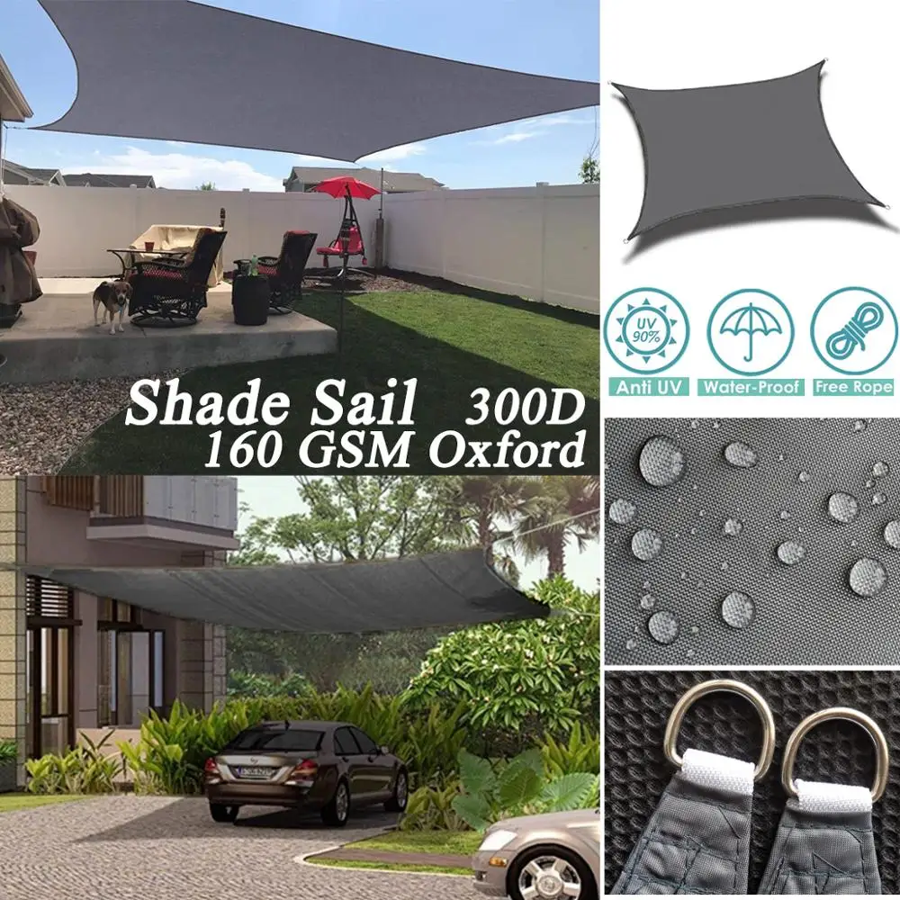 

Dark Grey300D Waterproof Oxford Square Rectangle Shade Sail garden terrace Canopy swimming Sun shade Camping Yard sail awning