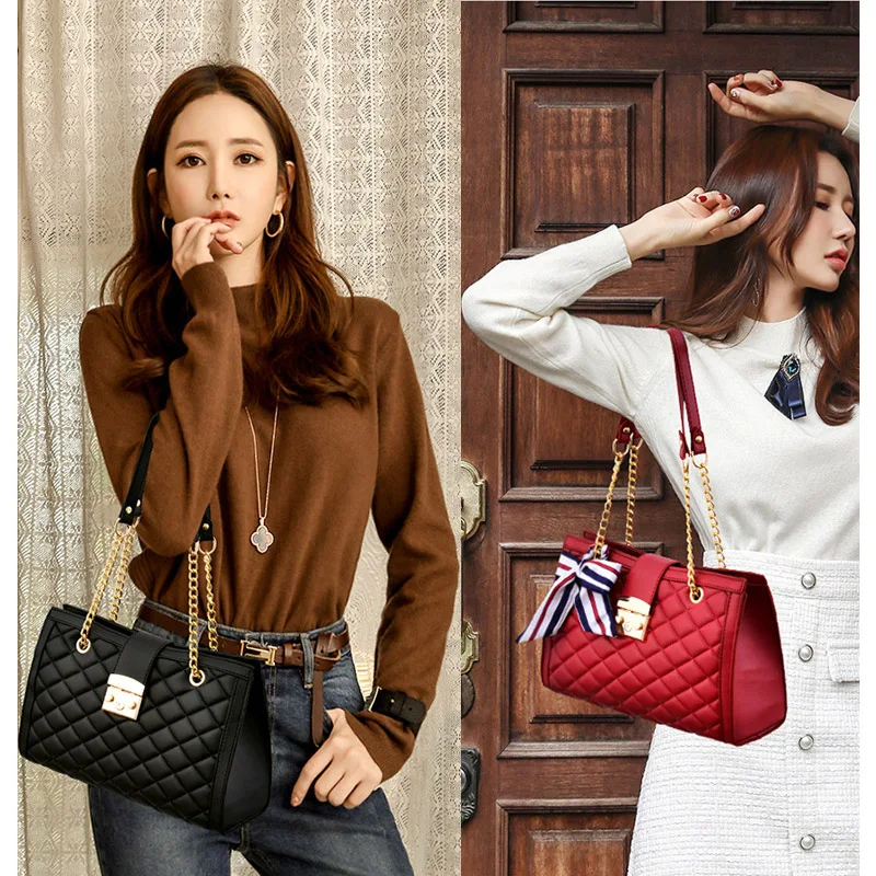 

Women Shoulder Bag Chain Diamond Lattice Famous Brand Woman Handbags 2020 Large Capacity Female Leather Bag Classic