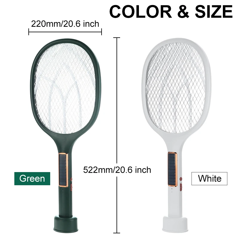 

3000V 3-in-1 Electric Fly Swatter Bug Zappers Mosquito Swatter Racket Insects Killer Fly Swatter Trap USB & Solar Charging Mode