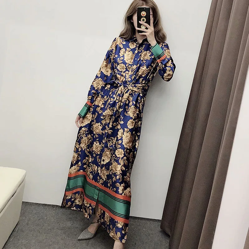 JuneLove женское осеннее длинное платье макси на шнуровке винтажное с цветочным