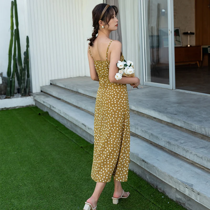 

Summer 2021 Runway Elegant Boho Fairy Sea Beach Vacation Party Night Vestidos New Women Midi Backless Floral Slip Dress Sundress