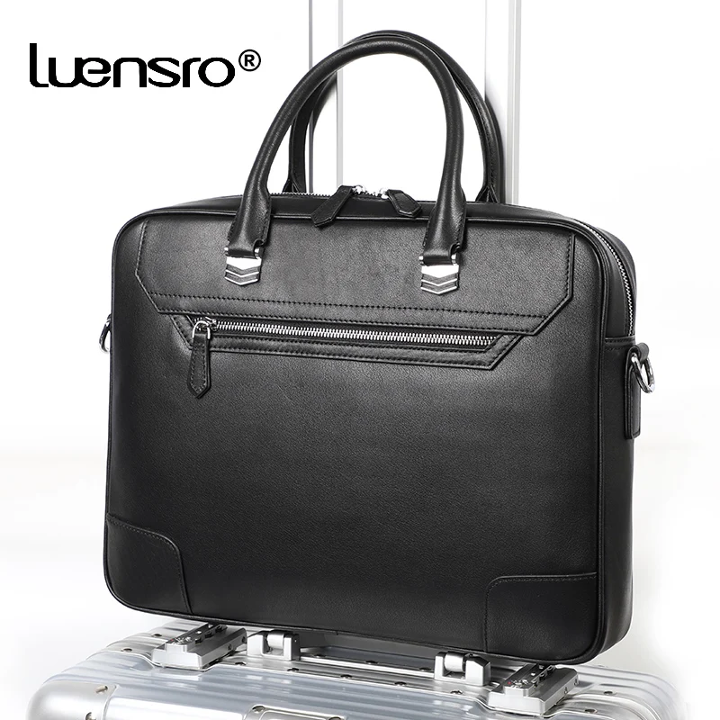 LUENSRO мужской портфель из натуральной кожи на плечо, сумка для ноутбука, Офисная сумка для мужчин, портфель s, коровья кожа, большая сумка для деловых людей
