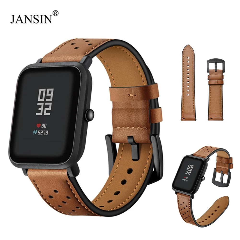 Ремешок кожаный для Xiaomi Huami Amazfit Bip BIT PACE Lite Youth браслет смарт часов шириной 20
