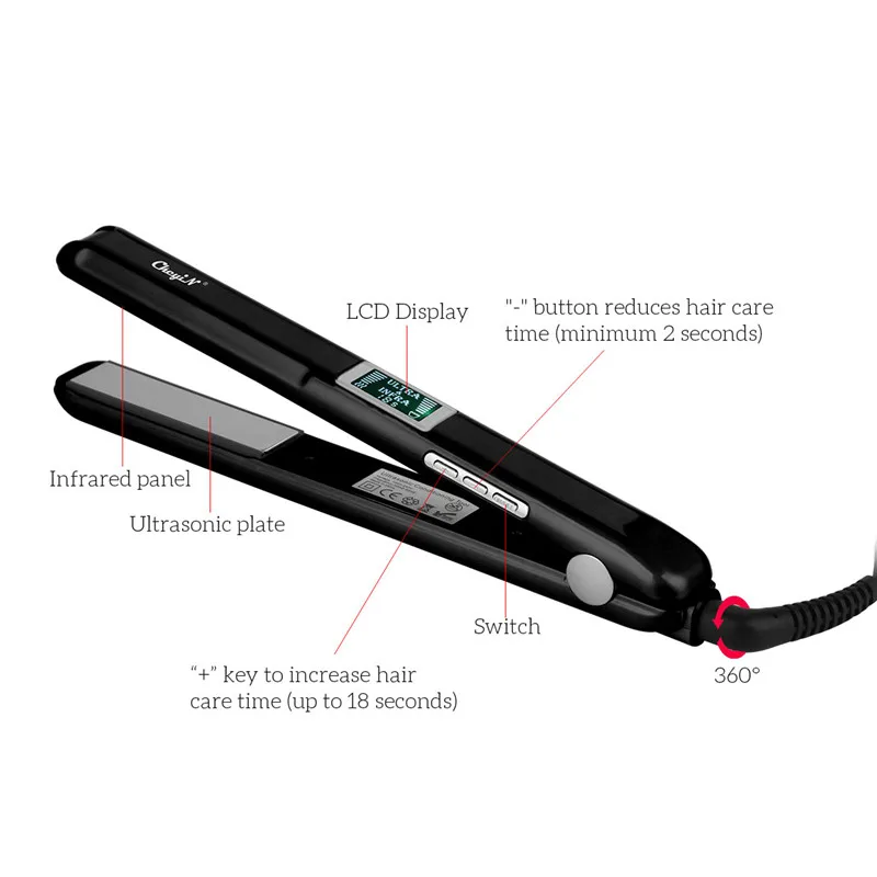 

Infrared Ray Flat Iron Professional Electric Hair Straightener Clips Ultrasonic Hair Repair Plate Straightening Iron LCD Display